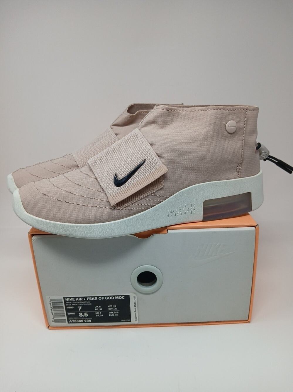 Nike Air Fear Of God Moccasin Particle Beige AT8086-200 Men's 7 /Women’s 8.5 New